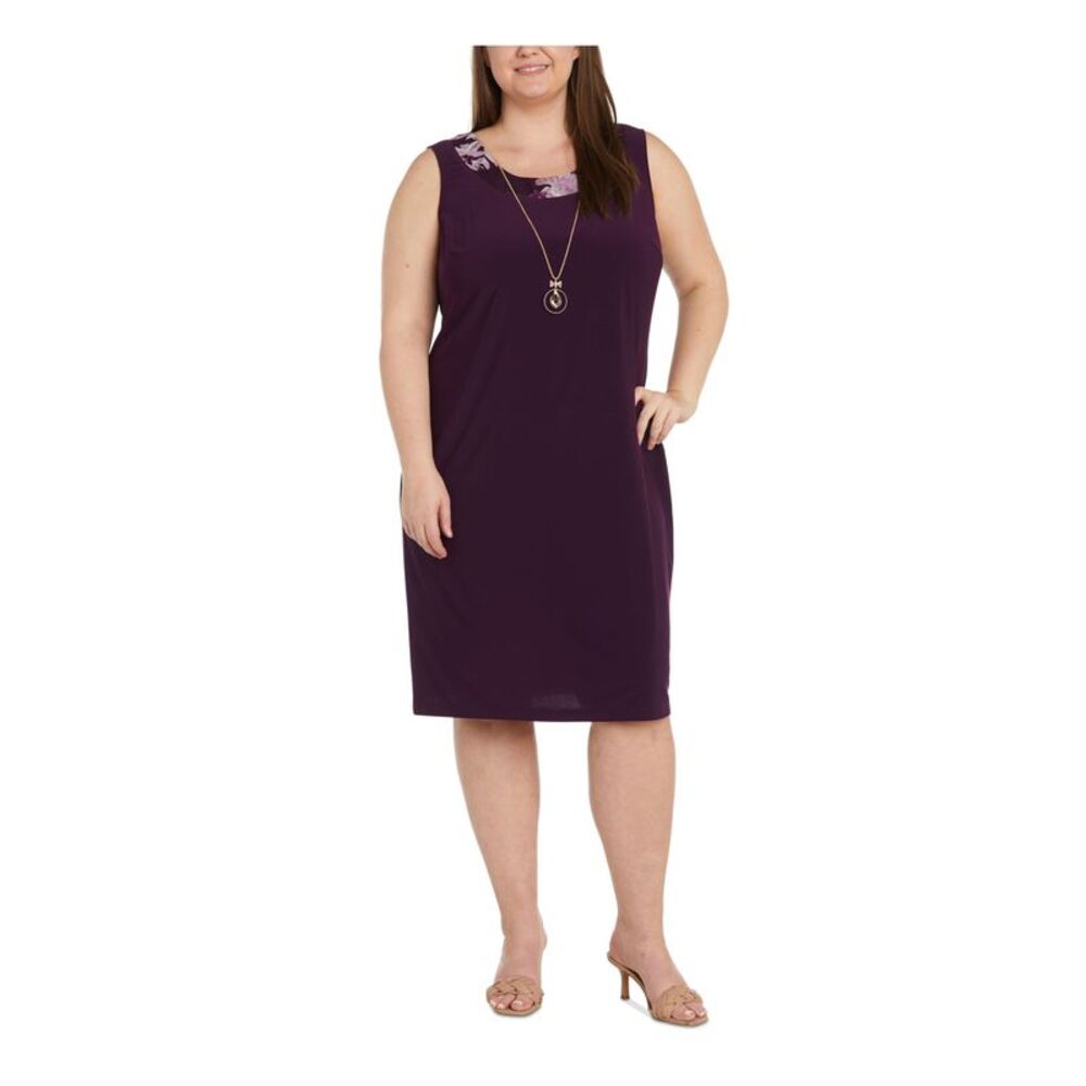 R&M RICHARDS WOMAN Womens Purple Contrast Pullover Dress Plus 18W